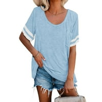 Veatzaer ženska majica kratkih rukava s kratkim rukavima Striped majica Summer casual top sa džepom