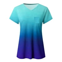 Cleance Žene vrhovi Ljetni džepovi V-izrez kratkih rukava majica Plavi XL