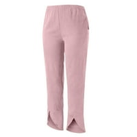 Široke pantalone za noge za ženske hlače od solidne boje ravne bifurcirane hlače sa širokim džepom