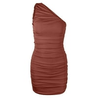 Mini haljine za žene seksi rušena haljina za jedno rame Bodycon Ljeto u boji bez rukava bez rukava kratka