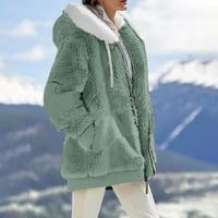 Cuoff ženska moda Soild Winter Loase Plish dugi rukav džepni kaput sa patentnim rukavima