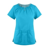 Ženski vrhovi kratki rukav čvrsta blusa casual ženska modna posada majica nebesko plava 5xl