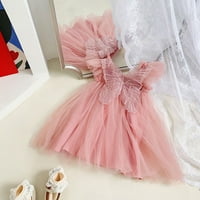 Djevojke lete bez rukava V izrez Butterfly Tulle Čipka haljina Plesne party Princess haljine odjeća ružičasta 100
