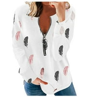 FESFESFES modni vrhovi dukserica za žene V-izrez dugih rukava majica jesen ispis labavih bluza zatvarač