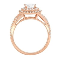 1. CT sjajan okrugli rez simulirani dijamant 14k Rose Gold Halo Solitaire sa Accenting prstenom SZ 11