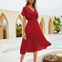 Ženska ljetna haljina za odmor Dame Bohemia Plaža Karoserije Polka Dots Sun Haljine, XL Crvena