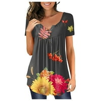 Ženski vrhovi okrugli dekolte cvjetni bluza Ležerne majice kratki rukav modni tamno sivi s