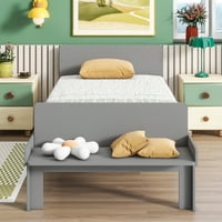BELLEMAVE Twin veličine Drvena jednostavna platforma krevet sa klupama za kraj, minimalistički, sivi
