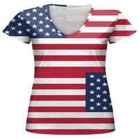 Luxplum dame majica Američka zastava Ispiši ljetne vrhove V izrez Majica Laiselover Holiday Tee Style