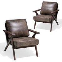 CrestLive proizvodi Retro akcent stolica gumeni drvo FAU kožni tapecirani dvodijelni - smeđi