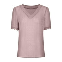 Floleo ženski vrhovi čišćenje ljetni modni ženski ležerni čvrsti kratki rukav V-izrez čipka majica bluza