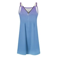 Ženska mini modna ispisana bez rukava A-line V-izrez Ljetna haljina Sky Blue 2XL