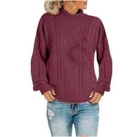 Zunfeo džemper za žene - čvrsti dugi rukav kabel visoki kabeli za pletene vrhove labavog fit pulover topli jeseni zimski vrhovi ljubičasti xxl
