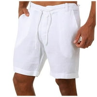 Penkiiy Moda Muška pamučna posteljina Ležerne prilike za pantalone Pozastavljaju džepove struka kratke hlače Muške ljetne kratke hlače sa džepovima skrivene crtež l bijeli u prodaji