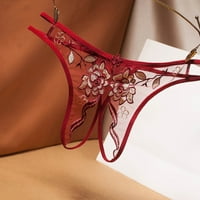 Lovskoo Womens Thong donje rublje Otvoreno Crotch G-string čipka u šupljim gaćicama Burgundija