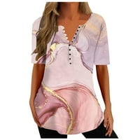 Majice sa Caveitl, žene, žene Ljetne vrhove V izrez T Odštampani vrhovi gumb Labavi casual Thirts Pink,