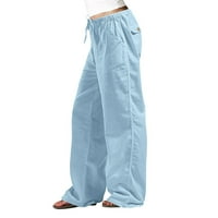 Wavsuf ženske hlače plus veličina s džepovima s džepovima čvrsto ravne noge nebeske plave hlače veličine