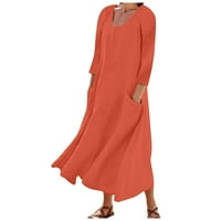 Stabilne ljetne haljine za žene Ženska modna casual Solid Color rukav pamuk posteljina Džepna haljina
