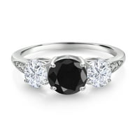 Gem Stone King 10k Bijeli zlatni Crni safirni bijeli moissan i bijeli laboratorij uzgojili dijamantni zaručni prsten za žene za žene