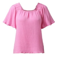 Ženski ljetni vrhovi čvrste boje Linija ruffle oblozi ležerne rukave Ležerne prilike labave majice