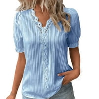 Vrhovi za ženske majice za žene Ljeto čipke V izrez obična čipka Elegantna majica modna puna boja elegantna