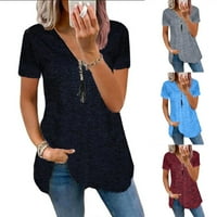 Ženska casual moda Solid Bool tassel patent sa zatvaračem V-izrez kratkim rukavima bluza s