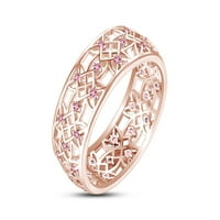 Izdubljenje cvjetni prsten okrugli rez simulirani ružičasti turmalin u 14K ružičastog zlata preko sterlinga