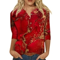 Ženski vrhovi Ljetni modni modni casual Three Quarter rukavi cvjetni gumbi Ispis bluza pulover okruglog