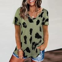 Plus veličine vrhova kratkih rukava Leopard Print Colorblock Životinjske košulje Vojska zelena XL