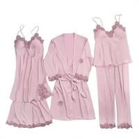 Svilene pidžame za žene za spavanje duge hlače + vrhovi dame donje rublje pidžama pet set Home, Pink, XXL