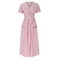 Plus size haljina za žene, ležerne sa solidne rukavice s kratkim rukavima s kratkim rukavima s kratkim rukavima, ružičasti
