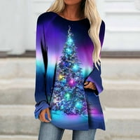 Božićne majice s dugim rukavima za žene Bling božićno drvce Tunika Tunic Tors okrugli vrat Ležerne prilike za odmor Dukserice Žene Žumbene košulje