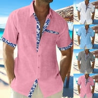 Muški printiranje na plaži Majica kratki rukav Ležerni gumb dolje majica Labava bluza Tee