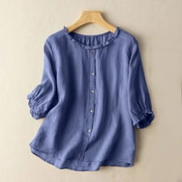 Scyoekwg Ženske košulje kratki rukav Jednobojni majica Trendy okrugli vrat Pamuk majica majica Ležerne prilike labave bluze Lagana bluza Plavi XL