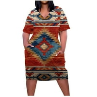 Ženska modna haljina košulja Etničko stil Print casual V-izrez Loose haljina