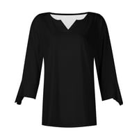 Žene klasične modne pulover Puno košulje Dame vrhovi V bluza s rukavima crna xxxxxl