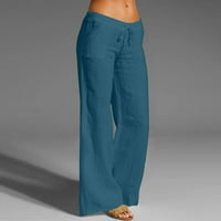 Ženska ljetna plus veličina Ležerne prilike posteljine labave posteljine niske uspone pantalone Blue
