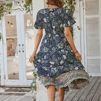 Ženska haljina haljina s kratkim rukavima Proljeće ljeto tiskovina dugi boho stil