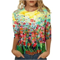 Žene upstyle cvjetni print TOP i bluza Predivno povremeni print tunički tees crewneck rukave s rukavima