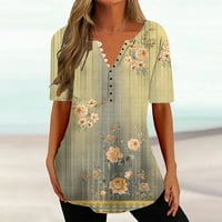 Ženski vrhovi, cvjetna slatka ljetna bluza v Nech kratka rukava Osnovna majica za odrasle dame gumb up henley tunike casual cofy majica za odmor