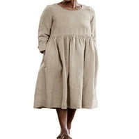 Rejlun Dame Plain Midi haljina ruffle dugih rukava Jesenska haljina Khaki 3xl