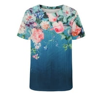 Inleife za odrasle modne žene cvjetni ispis okrugli vrat kratki rukav majica majica labava bluza