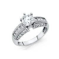 14k bijelo zlato CZ Round & Princess Solitaire sa accent vjenčanim prstenom