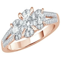 Bijeli prirodni dijamant s tri kamenog klastera Split zaručni prsten u 10k bijelo zlato
