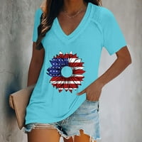 Apepal ženska veličina plus tiskana majica s kratkim rukavima V-izrez svijetloplava plava l