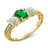 Gem Stone King simulirani smaragdni simulirani opal 1. CT 18K žuti pozlaćeni srebrni prsten