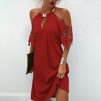 Ljetne haljine za žene Kvaholinski vrat Modni čvrsti mini a-linijska haljina za lakiranje crvena 2xl