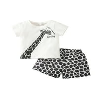 Jaweiw Baby Boys Girls Hlače Set odjeće, kratki rukav Zebra Giraffe posada + kratke hlače, ljetne hlače,