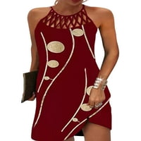 Capreze Dame Mini haljina Crew vrat ljeto plaže sa rukama bez rukava bez rukava Basic šuplje vino crveno