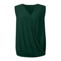 Žene Ljetne vrhove V-izrez Čvrsta tunika casual ženske majice bez rukava zelena 3xl